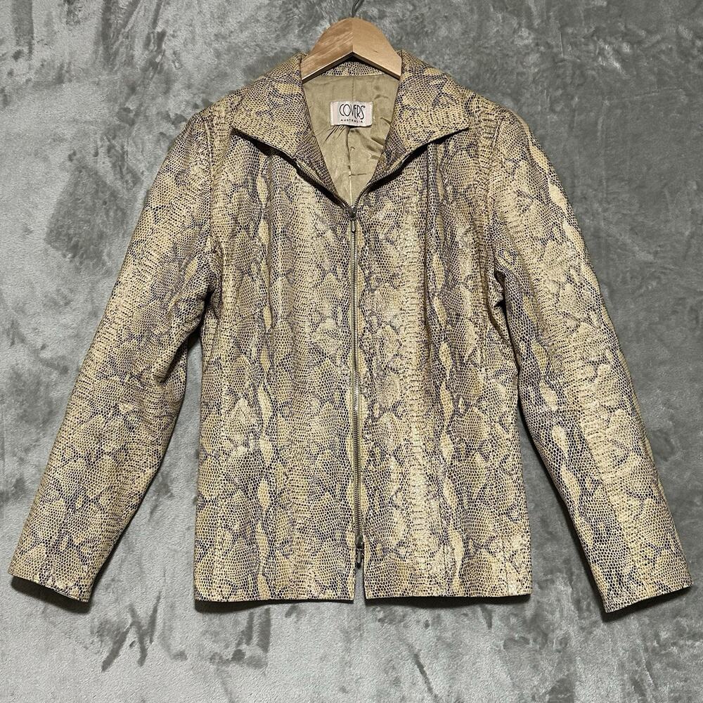 Vtg Covers Australia Genuine Lamb Leather Jacket Womens US 6 / AU 10 Snake Print